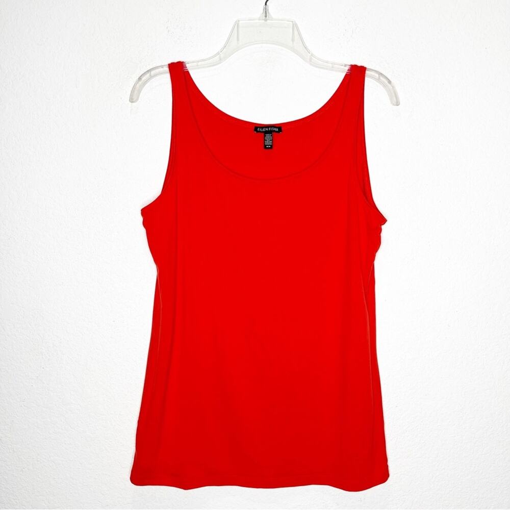 Eileen Fisher Fine Jersey Scoop Neck Slim Stretch Tank Orange Medium